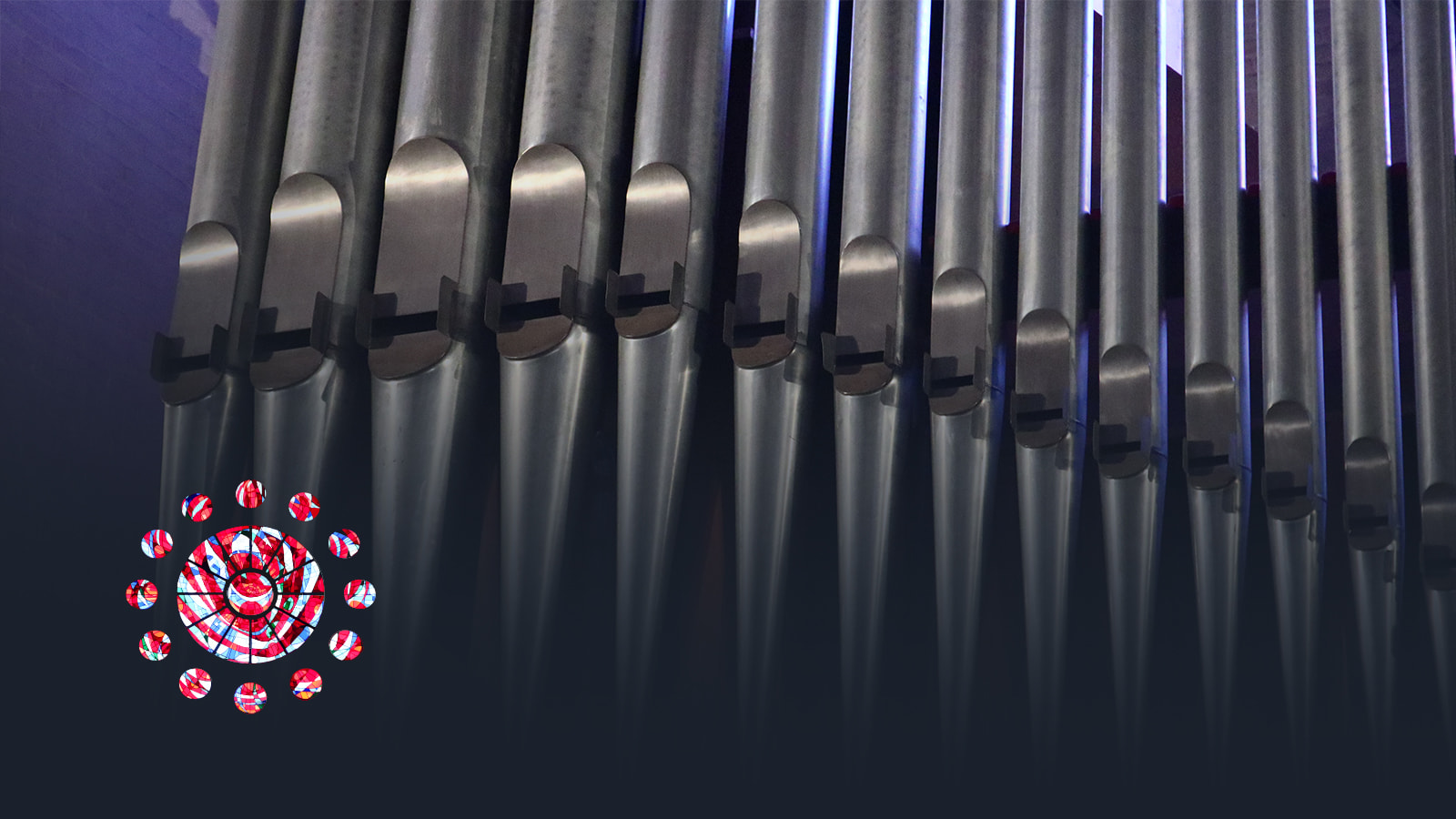 Photo de l'orgue de Saint-Ghislain et logo du festival